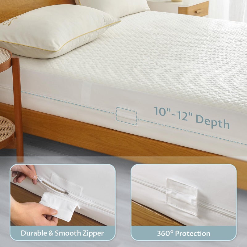 Reaks Twin Size Mattress Protector with Zipper - 100% Waterproof Zippered Mattress Cover - Soft & Cooling Noiseless Bed Mattress Covers - Top Removable Mattress Encasement 10-12" Deep - Image 4
